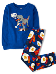 Boys Breakfast Dino Snug Fit Cotton Pajamas