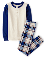 Boys Plaid Henley Snug Fit Cotton Pajamas