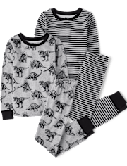 Boys Striped Dino Snug Fit Cotton Pajamas 2-Pack