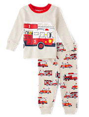Baby And Toddler Boys Fire Truck Snug Fit Cotton Pajamas