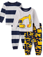 Baby And Toddler Boys Striped Construction Snug Fit Cotton Pajamas 2-Pack