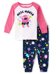 Baby And Toddler Girls Mess Maker Monster Snug Fit Cotton Pajamas