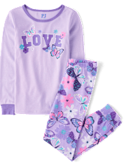 Girls Love Butterfly Snug Fit Cotton Pajamas