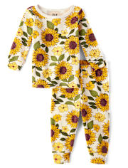 Baby And Toddler Girls Sunflower Snug Fit Cotton Pajamas