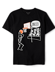 Boys Glow Skeleton Ghost Basketball Graphic Tee