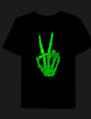 Unisex Kids Glow Skeleton Peace Sign Graphic Tee