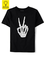 Unisex Kids Glow Skeleton Peace Sign Graphic Tee