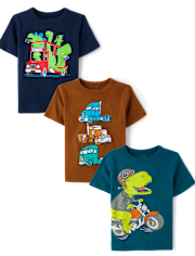 Baby And Toddler Boys Dino  Vehicle Graphic Tee 3-Pack