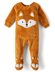 Pijama unisex de una pieza con patas de forro polar de zorro para bebés y niños pequeños