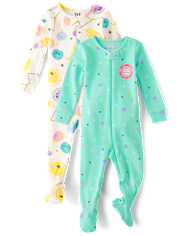 Baby And Niños pequeños Niña Space Snug Fit Pijamas de una pieza con patas de algodón, paquete de 2