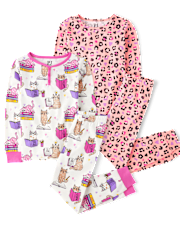 Girls Leopard Cat Snug Fit Cotton Pajamas 2-Pack