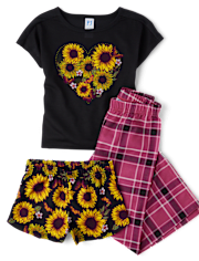 Girls Sunflower 3-Piece Pajama Set