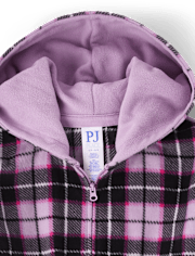 Girls Plaid Microfleece One Piece Pajamas