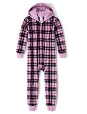 Girls Plaid Microfleece One Piece Pajamas