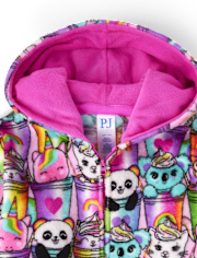 Girls Animal Milkshake One Piece Pajamas - Cozy Fleece