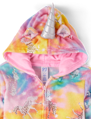 Girls Foil Unicorn Fleece One Piece Pajamas