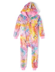 Girls Foil Unicorn Fleece One Piece Pajamas