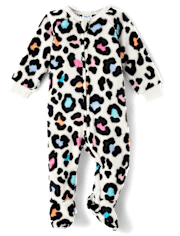 Baby And Toddler Girls Rainbow Leopard Fleece Footed One Piece Pajamas