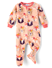 Baby And Toddler Girls Animal Fleece Footed One Piece Pajamas