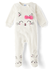 Baby And Toddler Girls Cat Fleece Footed One Piece Pajamas