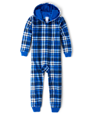 Boys Plaid Microfleece One Piece Pajamas