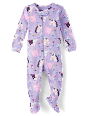 Baby And Toddler Girls Farm Animal Snug Fit Cotton Footed One Piece Pajamas