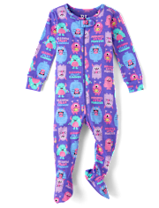 Baby And Toddler Girls Monster Snug Fit Cotton Footed One Piece Pajamas