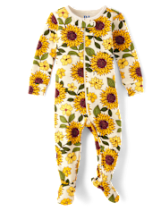 Baby And Toddler Girls Sunflower Snug Fit Cotton Footed One Piece Pajamas