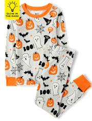 Pijamas de algodón unisex para niños con brillo familiar a juego para Halloween