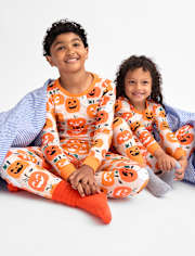 Kids Glow Pumpkin Snug Fit Cotton Pajamas