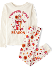 Girls Pumpkin Spice Season Snug Fit Cotton Pajamas