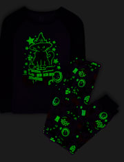 Girls Glow Cat Witch Snug Fit Cotton Pajamas