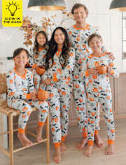 Pijamas de algodón unisex para bebés y niños pequeños a juego con brillo familiar Halloween