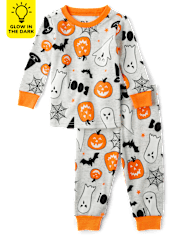 Pijamas de algodón unisex para bebés y niños pequeños a juego con brillo familiar Halloween