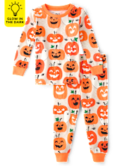 Pijamas de algodón unisex para bebés y niños pequeños Glow Pumpkin