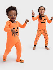 Baby And Toddler Pumpkin Face Snug Fit Cotton Pajamas