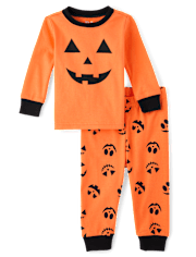 Baby And Toddler Pumpkin Face Snug Fit Cotton Pajamas