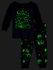 Baby And Toddler Girls Glow Cat Witch Snug Fit Cotton Pajamas