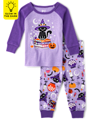 Baby And Toddler Girls Glow Cat Witch Snug Fit Cotton Pajamas