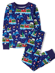 Pijama unisex de algodón con estampado navideño y ajuste ceñido