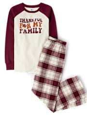 Unisex Kids Matching Family Thankful Cotton And Flannel Pajamas