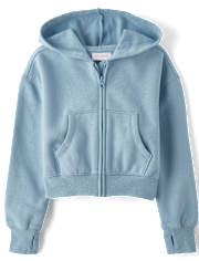 Girls Fleece Cropped Zip Up Hoodie