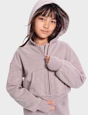 Girls Premium Fleece Cropped Zip Up Hoodie