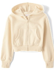 Girls Premium Fleece Cropped Zip Up Hoodie