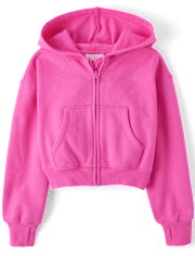 Niña Fleece Cropped Zip Up Sudaderas con capucha