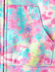 Girls Rainbow Tie Dye Fleece Cropped Zip Up Hoodie