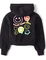 Sweat à capuche court zippé en polaire arc-en-ciel Happy Vibes pour fille