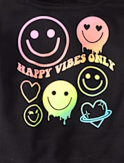 Sweat à capuche court zippé en polaire arc-en-ciel Happy Vibes pour fille