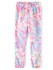 Girls Rainbow Tie Dye Fleece Jogger Pants