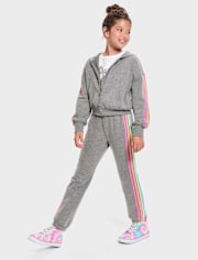 Girls Side Stripe Fleece Jogger Pants